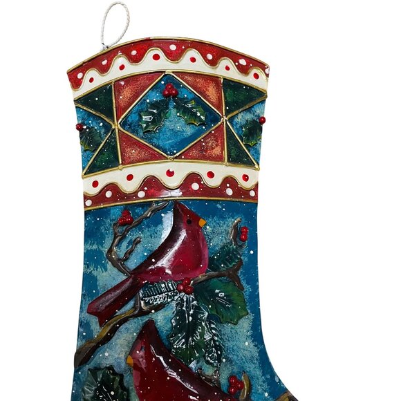 Vintage-Inspired Prima Creations Metal Christmas Stocking With Cardinal Design 1 - Picture 2 of 12